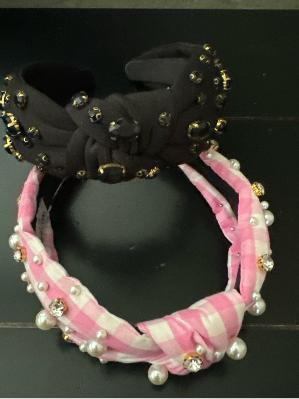 Pink & Black Embellished Knot Headbands